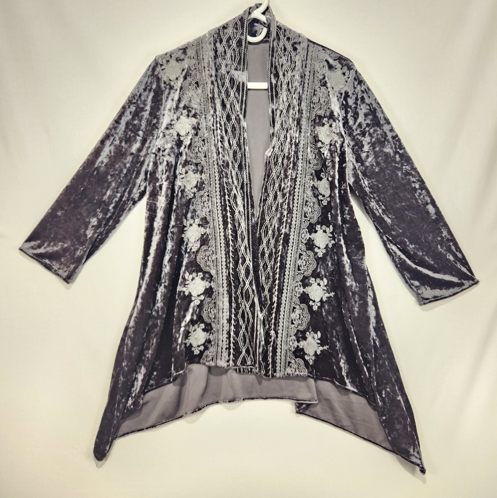 Andree by Unit Elegant Velvet Embroidered Gray Jacket Size M - Picture 2 of 9